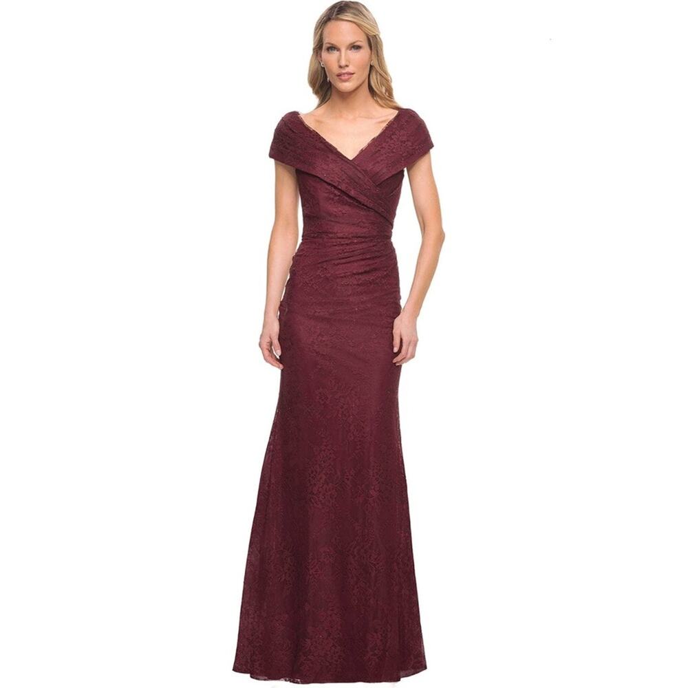 La Femme Burgundy Off The Shoulder Gown Size 4